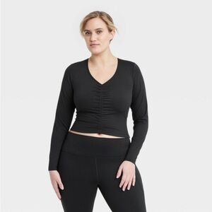 Women's Flex Shirred Cropped Long Sleeve T-
Shirt - All in Motion™ Black XL nwt